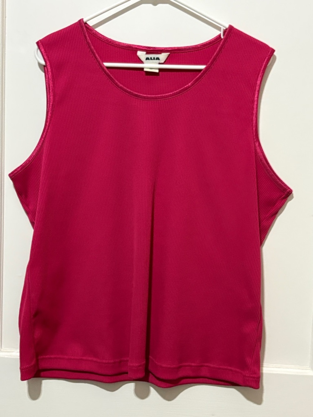 Alia Sleeveless Ribbed Tank Top in Bright Fuchsia.